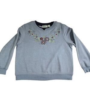 Shenanigans Embroidered Sweatshirt Woman's PETITE Large Floral Crew Neck